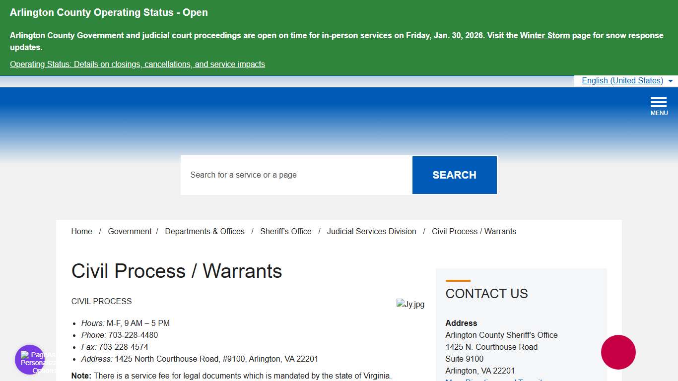Civil Process / Warrants – Official Website of Arlington County Virginia Government
